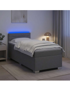 Letto con Box Spring, Materasso e LED Grigio Chiaro Tessuto