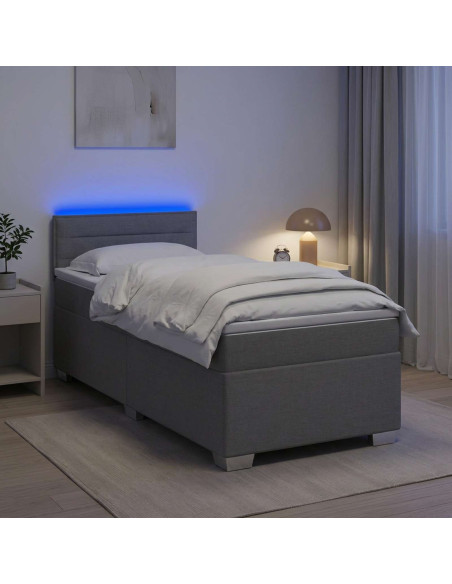 Letto con Box Spring, Materasso e LED Grigio Chiaro Tessuto