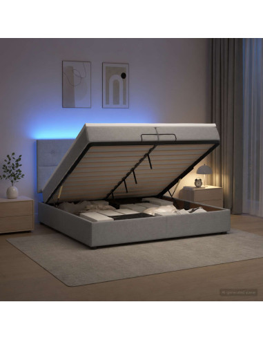 Letto Ottomano con Materasso e LED Grigio Chiaro 200 x 200 cm