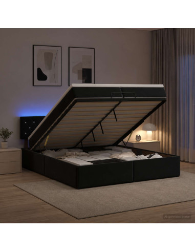 Letto Ottomano con Materasso e LED Nero 200 x 200 cm Velluto