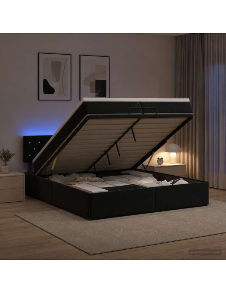 Letto Ottomano con Materasso e LED Nero 200 x 200 cm Velluto