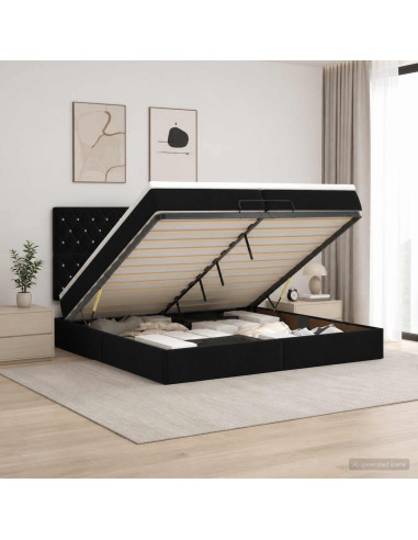 Letto Ottomano con Materasso e LED Nero 200 x 200 cm Velluto
