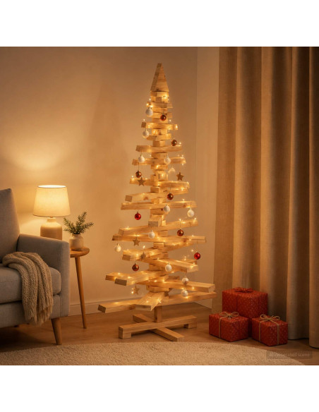 Albero di Natale in legno KOTKA 120 cm Legno Massello di Pino