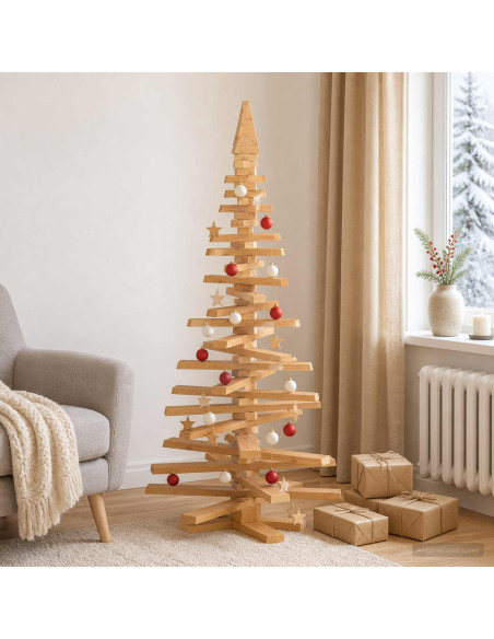 Albero di Natale in legno KOTKA 150 cm Legno Massello di Pino