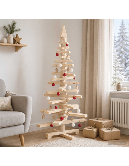 Albero di Natale in legno KOTKA 120 cm Legno Massello di Pino