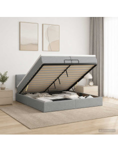 Letto ottomano con materasso Grigio Chiaro 200 x 200 cm Tessuto