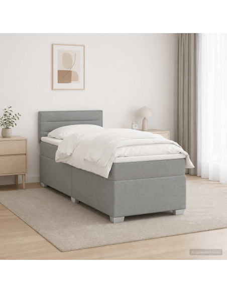 Letto con Box Spring, Materasso e LED Grigio Chiaro Tessuto