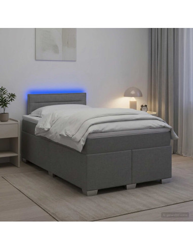 Letto con Box Spring, Materasso e LED Grigio Chiaro Tessuto