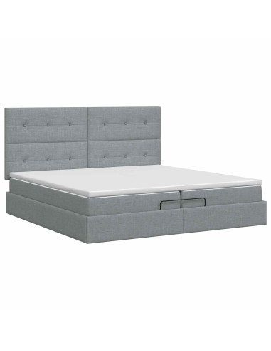 Letto ottomano con materasso Grigio Chiaro 200 x 200 cm Tessuto
