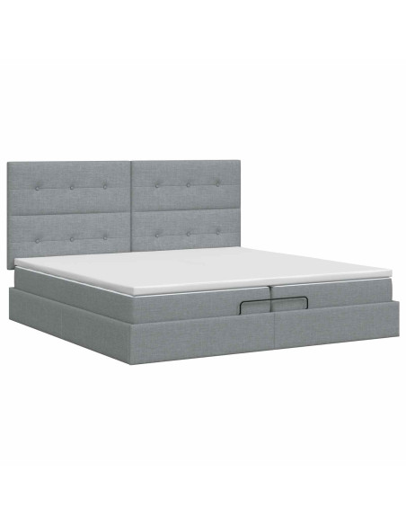 Letto ottomano con materasso Grigio Chiaro 200 x 200 cm Tessuto