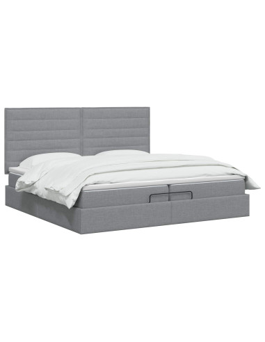 Letto ottomano con materasso Grigio Chiaro 200 x 200 cm Tessuto