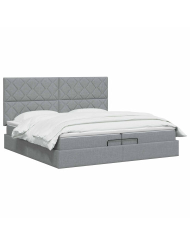 Letto ottomano con materasso Grigio Chiaro 200 x 200 cm Tessuto