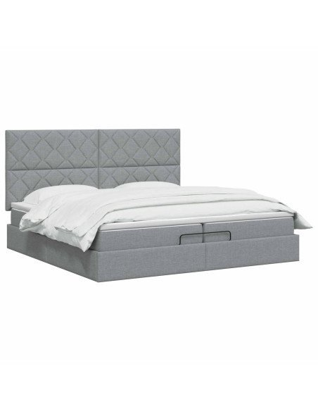 Letto ottomano con materasso Grigio Chiaro 200 x 200 cm Tessuto
