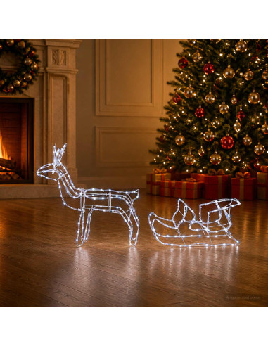 Decorazione natalizia con renna e slitta LOVIISA 240 LED