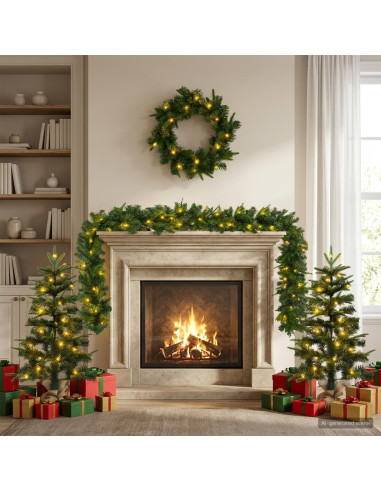 Albero di Natale Mini 90 cm 125 LED Bianco caldo PVC e PE Verde