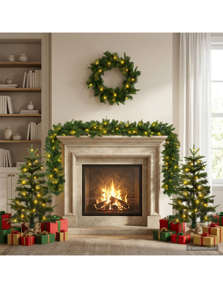 Albero di Natale Mini 90 cm 125 LED Bianco caldo PVC e PE Verde