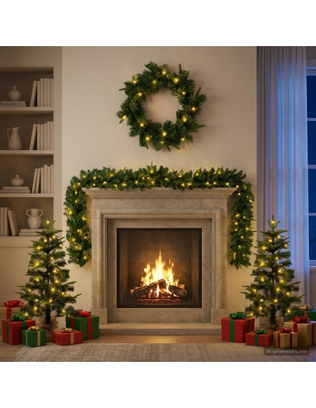 Albero di Natale Mini 90 cm 125 LED Bianco caldo PVC e PE Verde