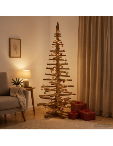 Albero di Natale in legno KOTKA 210 cm Legno Massello di Pino
