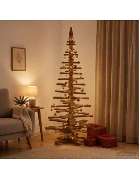 Albero di Natale in legno KOTKA 210 cm Legno Massello di Pino