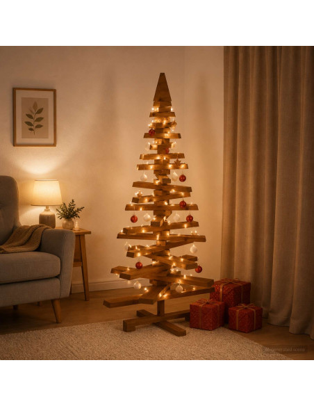 Albero di Natale in legno KOTKA 120 cm Legno Massello di Pino