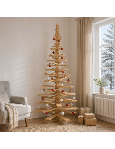 Albero di Natale in legno KOTKA 210 cm Legno Massello di Pino