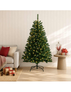 Albero di Natale Artificiale con Rami Pieghevoli 150 cm 150 LED