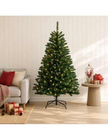 Albero di Natale Artificiale con Rami Pieghevoli 150 cm 150 LED
