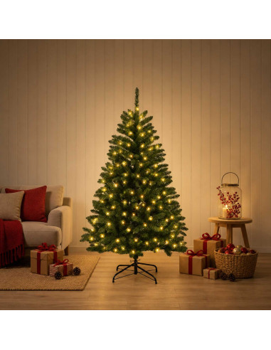 Albero di Natale Artificiale con Rami Pieghevoli 150 cm 150 LED