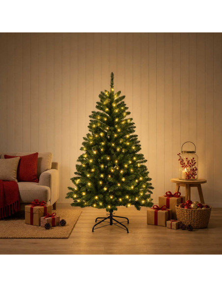 Albero di Natale Artificiale con Rami Pieghevoli 150 cm 150 LED