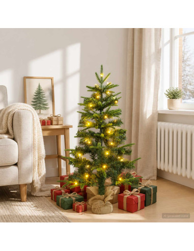 Albero di Natale Mini 90 cm 50 LED Bianco caldo PVC e PE Verde