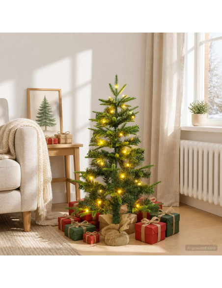 Albero di Natale Mini 90 cm 50 LED Bianco caldo PVC e PE Verde
