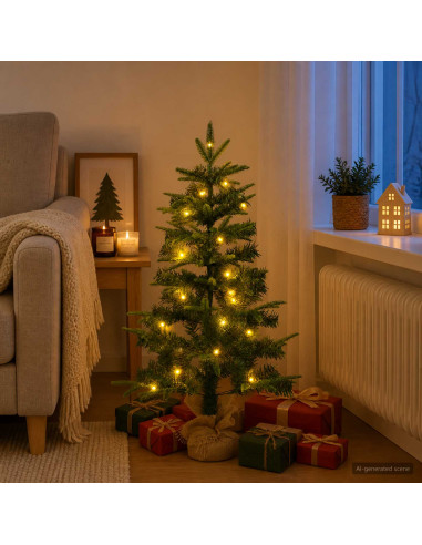 Albero di Natale Mini 90 cm 50 LED Bianco caldo PVC e PE Verde