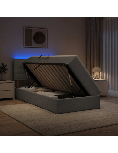 Letto con contenitore LED e materasso Grigio Chiaro