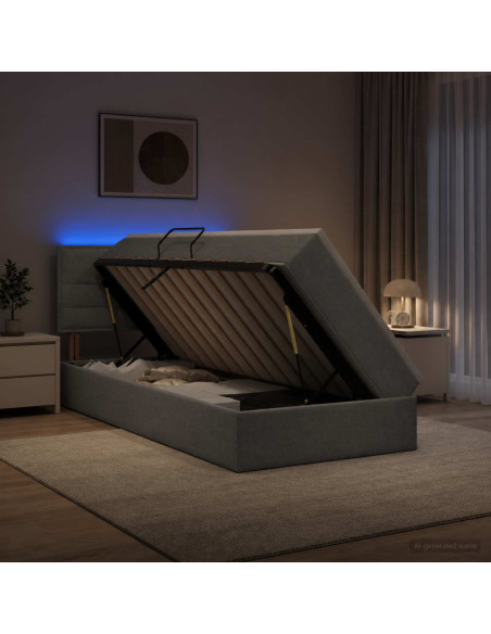 Letto con contenitore LED e materasso Grigio Chiaro