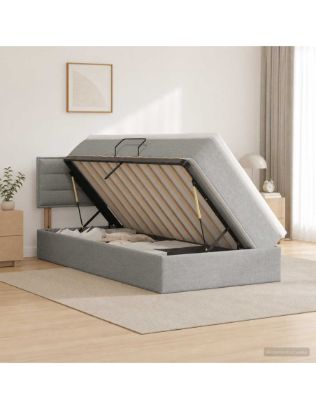 Letto con contenitore LED e materasso Grigio Chiaro