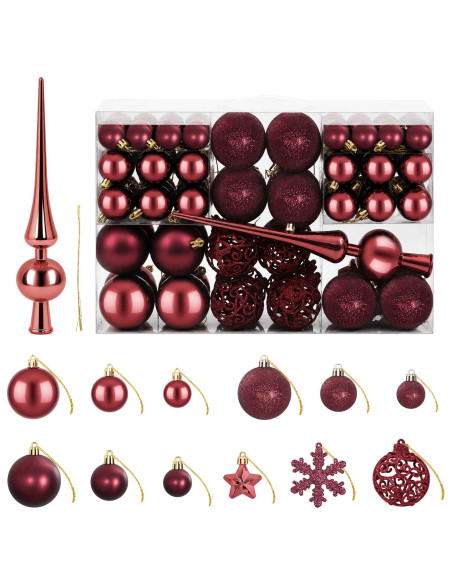 Set di Palline di Natale 111 pz Rosso Vino 6 cm Polistirolo