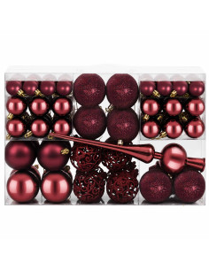 Set di Palline di Natale 111 pz Rosso Vino 6 cm Polistirolo 2