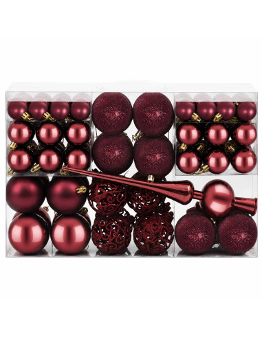 Set di Palline di Natale 111 pz Rosso Vino 6 cm Polistirolo