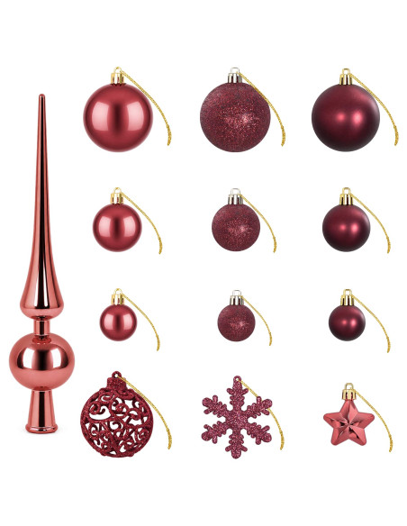 Set di Palline di Natale 111 pz Rosso Vino 6 cm Polistirolo