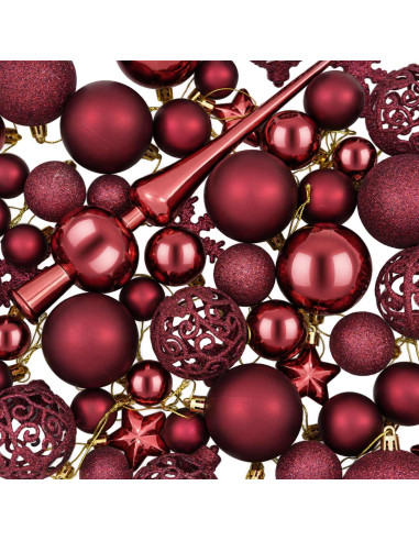 Set di Palline di Natale 111 pz Rosso Vino 6 cm Polistirolo