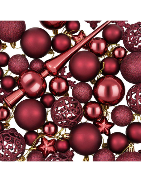 Set di Palline di Natale 111 pz Rosso Vino 6 cm Polistirolo