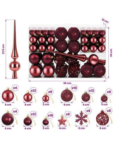 Set di Palline di Natale 111 pz Rosso Vino 6 cm Polistirolo