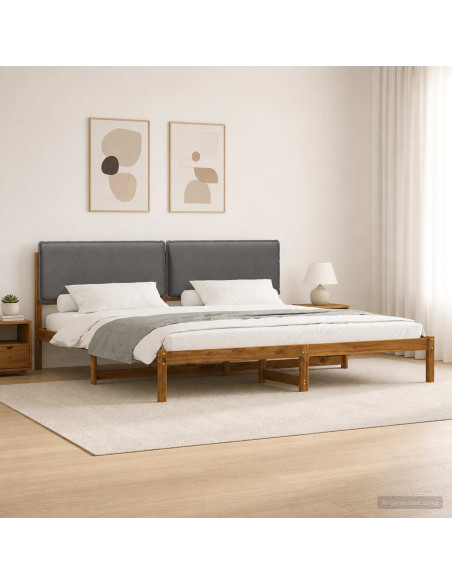 Letto con Testiera Rivestita Naturale e Grigio Chiaro