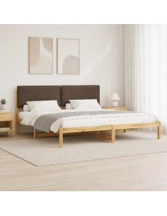 Letto con Testiera Rivestita Bianco lavato e taupe 180 x 200 cm