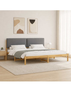 Letto con Testiera Rivestita Bianco lavato e grigio chiaro