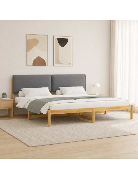 Letto con Testiera Rivestita Bianco lavato e grigio chiaro