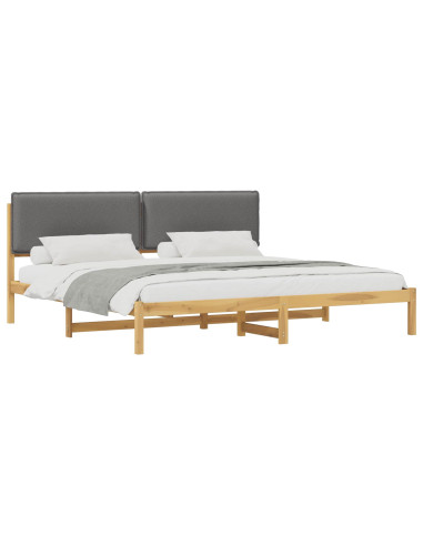 Letto con Testiera Rivestita Bianco lavato e grigio chiaro