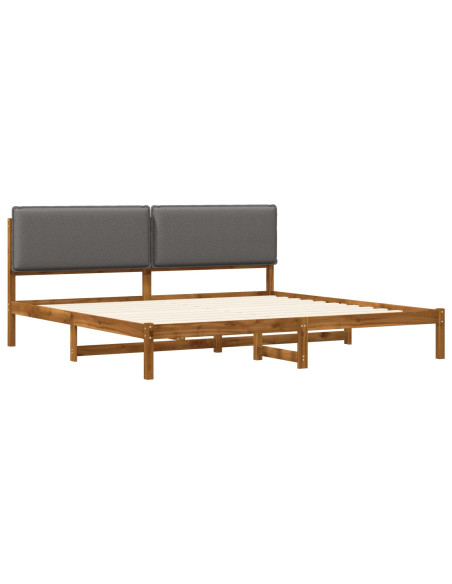 Letto con Testiera Rivestita Naturale e Grigio Chiaro