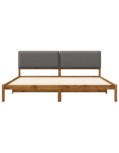 Letto con Testiera Rivestita Naturale e Grigio Chiaro
