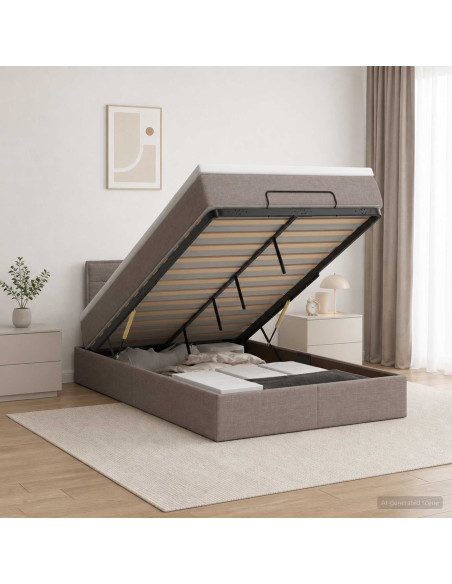 Letto ottomano con materasso Tortora 120 x 190 cm Tessuto